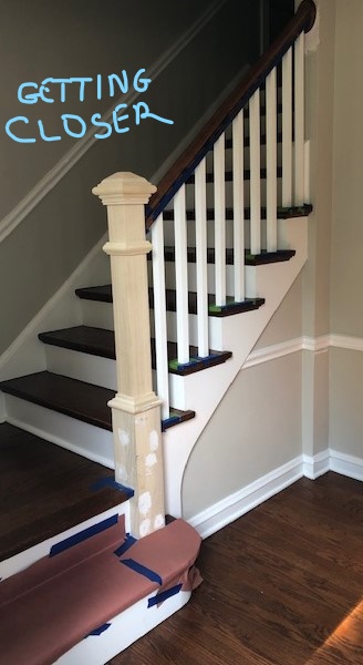 New rail and spindles installed and newel post is in place!